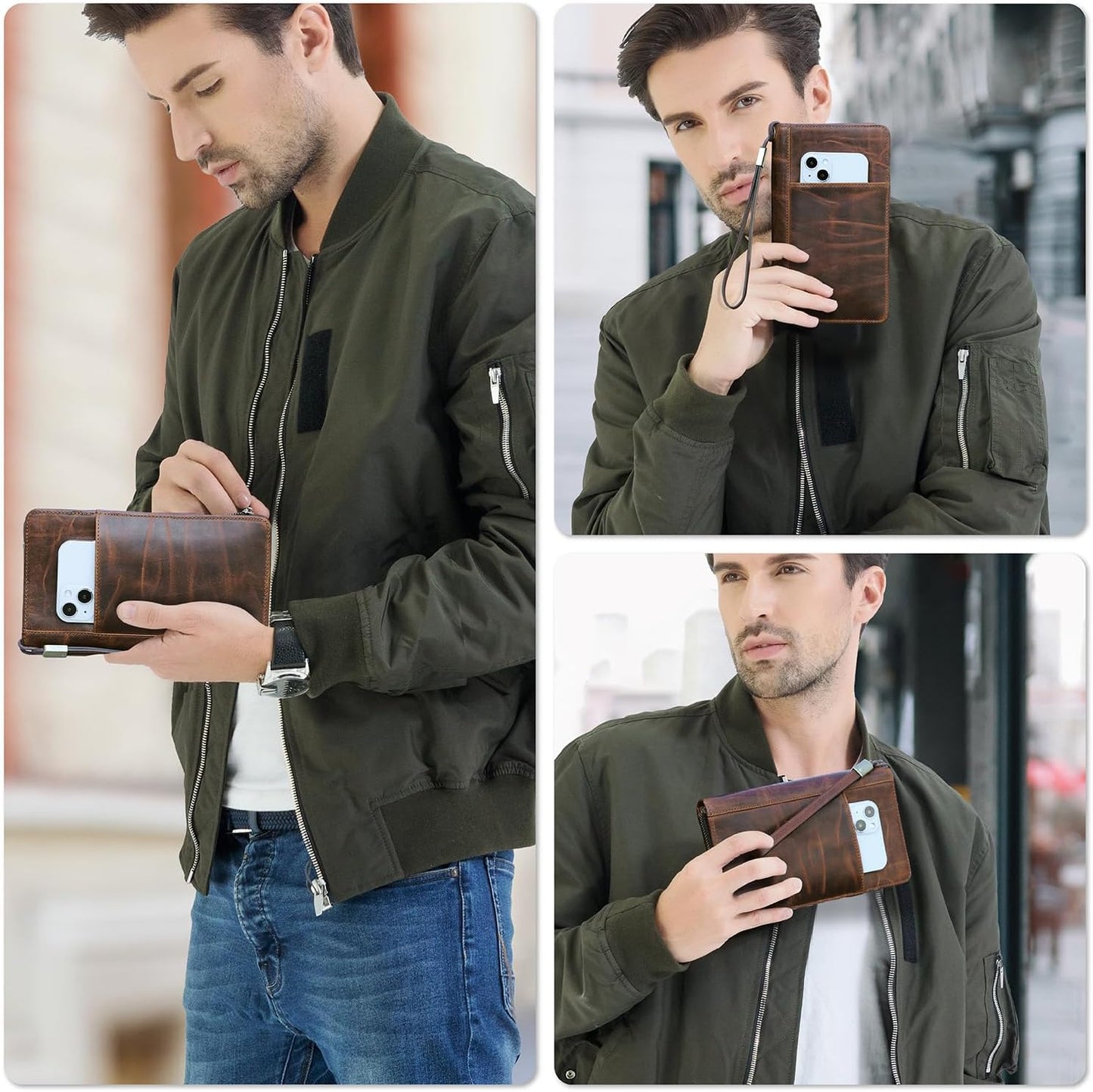 Top Grain Leather Travel Passport Wallet Holder for Man & Woman, Handmade with Three-Layer for 4 Passports & Multi Cards, RFID Blocking Large Capacity for Cards/Passports/Tickets, Brown