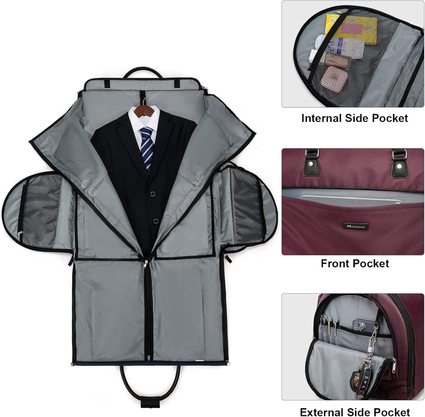 Modoker Rolling Garment Bags, Large Garment Duffle Bag with Wheels, 3 in 1 Garment Suit Luggage Bag for Women Men Business Travel Weekender, Red