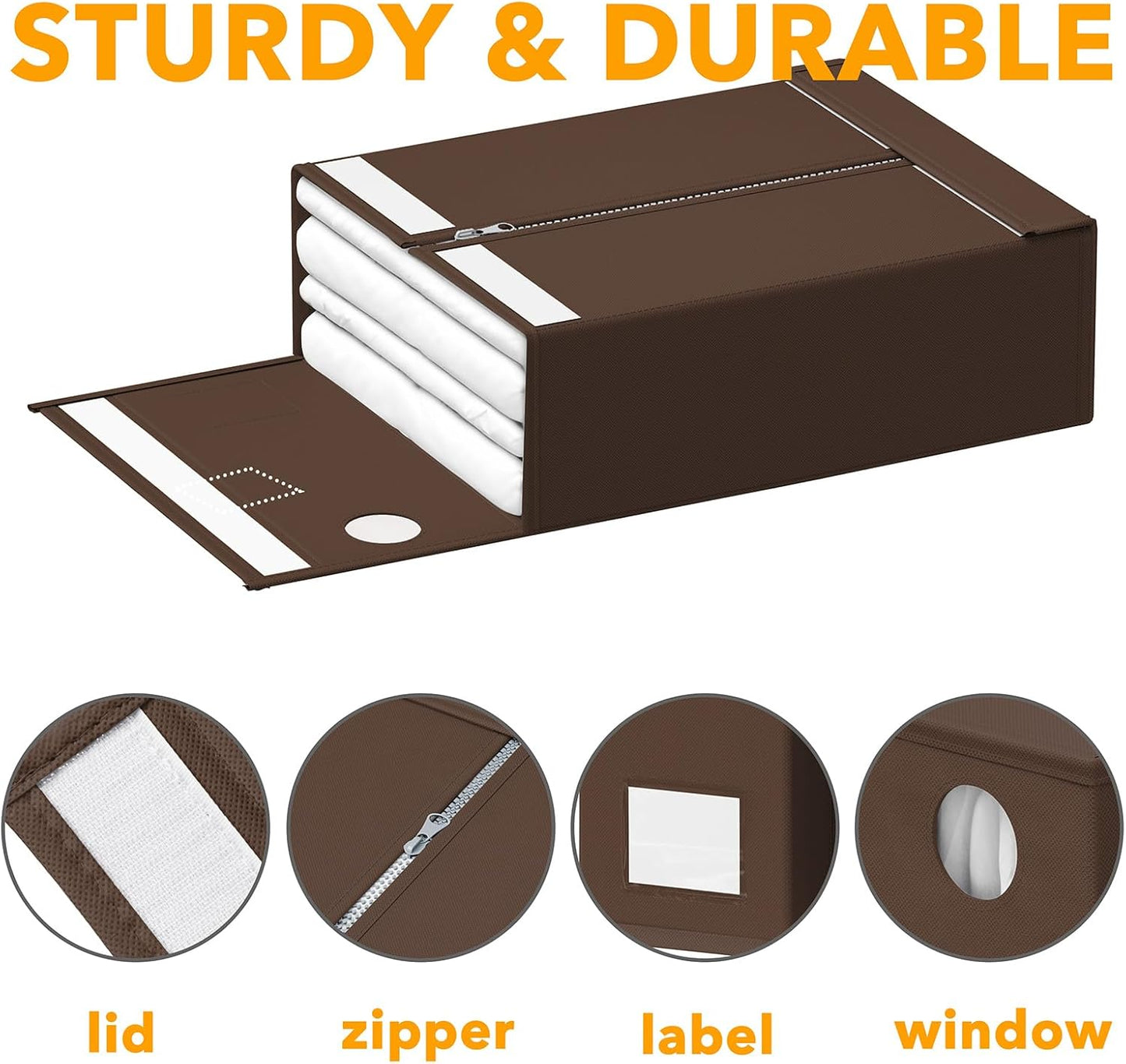 SpaceAid 12 Pack Bed Sheet Organizers and Storage, Foldable Sheet Organizer for Linen Closet, Sheets Set Folder Keeper with Window XL (Queen & King Size) Bedding Container (Brown, 12 Pack)