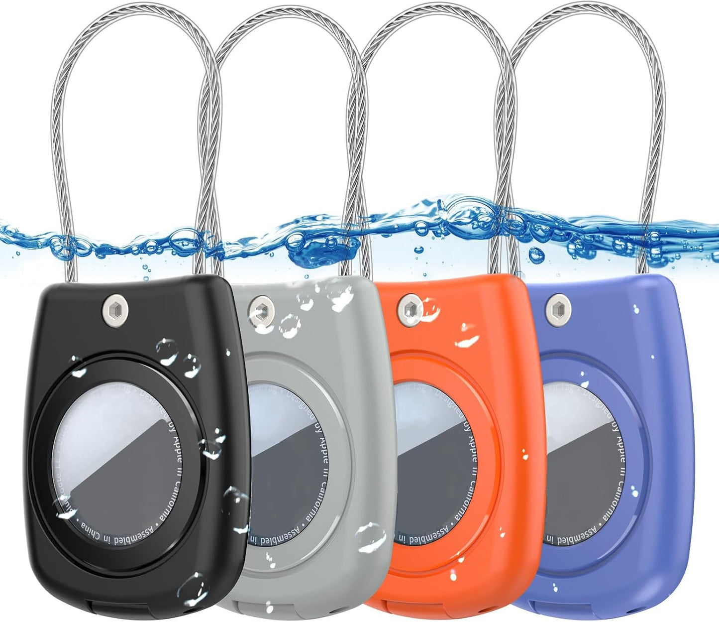 IPX8 Waterproof Airtag Holder Air Tag Case with Keychain, 4-Pack AirTags All-Round Protect Case for Apple Tag Tracker, Air Tags Holder for Luggage, Key, Pet, Backpack（4 Colors）