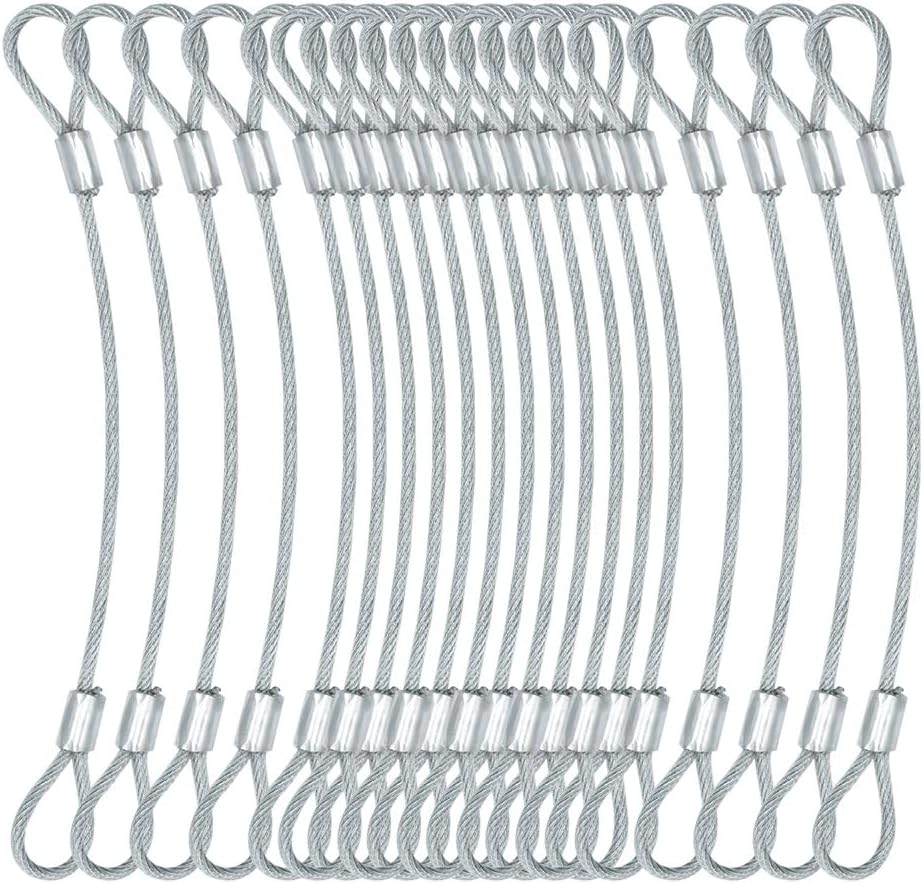 15 pcs 7.9 inch(20cm) 3mm Thickness Stainless Steel Wire Cable with Loops Vinyl Cover Coated Short Rope Lanyard Lock Safety Tether Chains,Clear