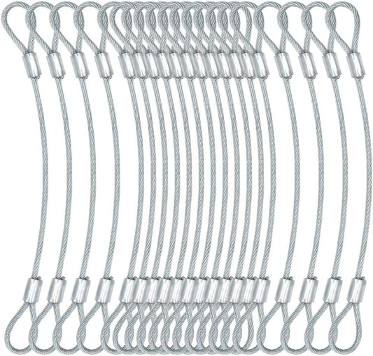 15 pcs 7.9 inch(20cm) 3mm Thickness Stainless Steel Wire Cable with Loops Vinyl Cover Coated Short Rope Lanyard Lock Safety Tether Chains,Clear