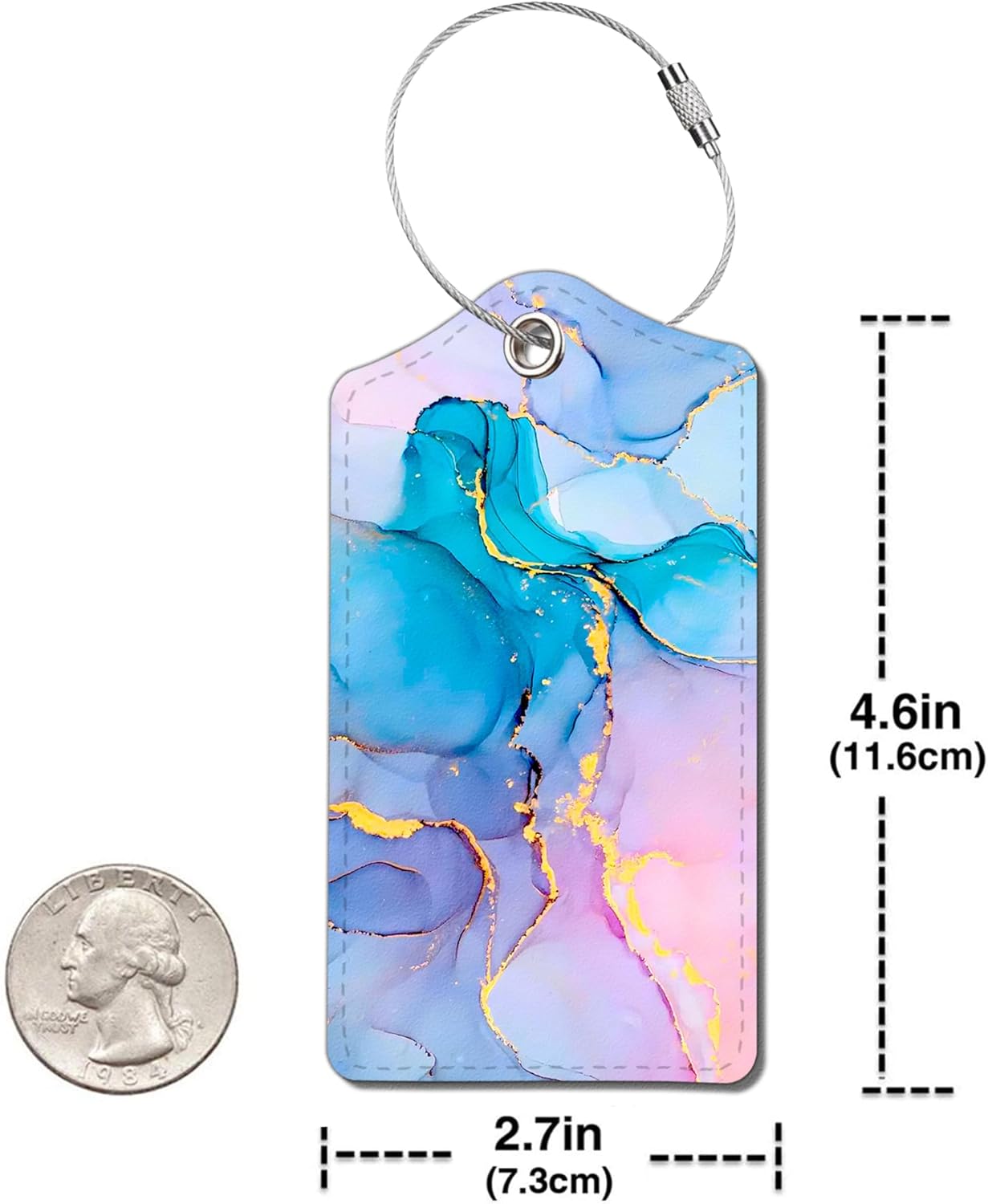 2 Pack Luggage Tag for Suitcase, Cute Unique Leather Bag Tags Identifiers Privacy Cover ID Label with Durable Steel Loop for Women Men Kids Girls Travel，Marble Blue