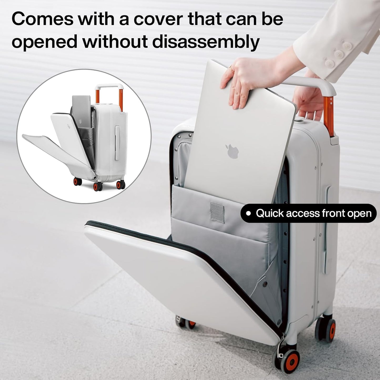 mixi Checked Luggage Wide Handle Luxury Design Rolling Travel Suitcase PC Hardside with Aluminum Frame Hollow Spinner Wheels, with Cover, 24 inch, Smoke White