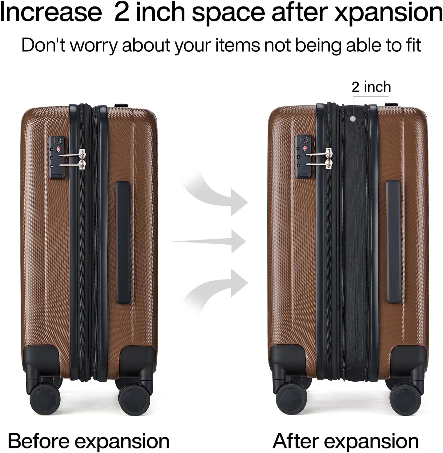 Hanke 20 Inch Expandable Carry on Luggage 22x14x9 Airline Approved Lightweight PC Hard Shell Suitcases with Wheels Tsa Luggage Rolling Suitcase Travel Luggage Bag for Weekender(Brown)