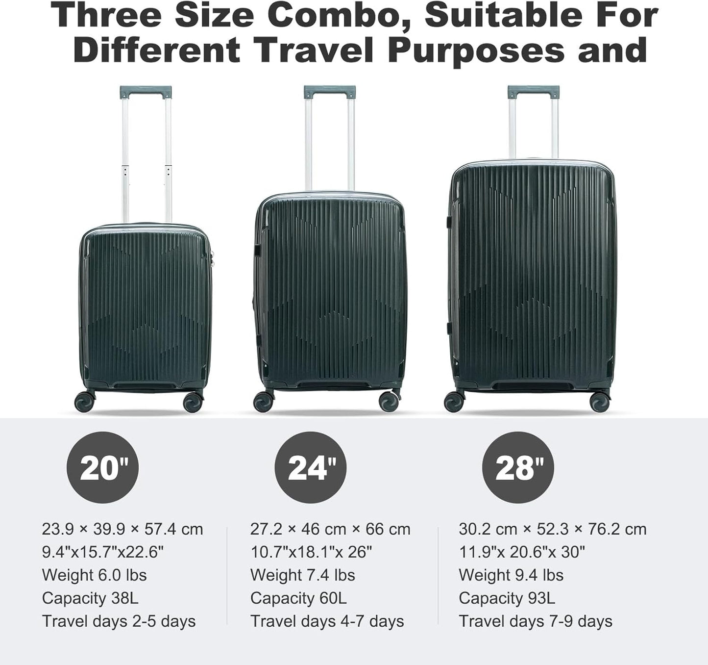 Nazhura Luggage Set, 3-Piece Hardside Suitcase Set, 20-inch Carry On, 24-inch, 28-inch Luggage
