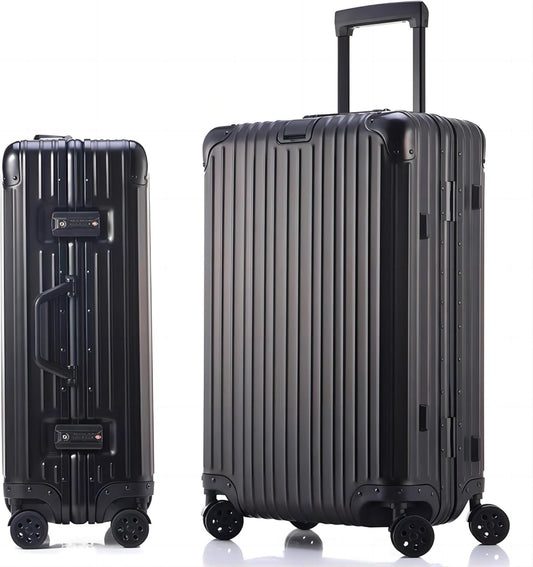 28 Inch All Aluminum Checked in Luggage with Wheels, Hard Shell Zipperless Suitcase with TSA Locks, Large Travel Luggage, Black