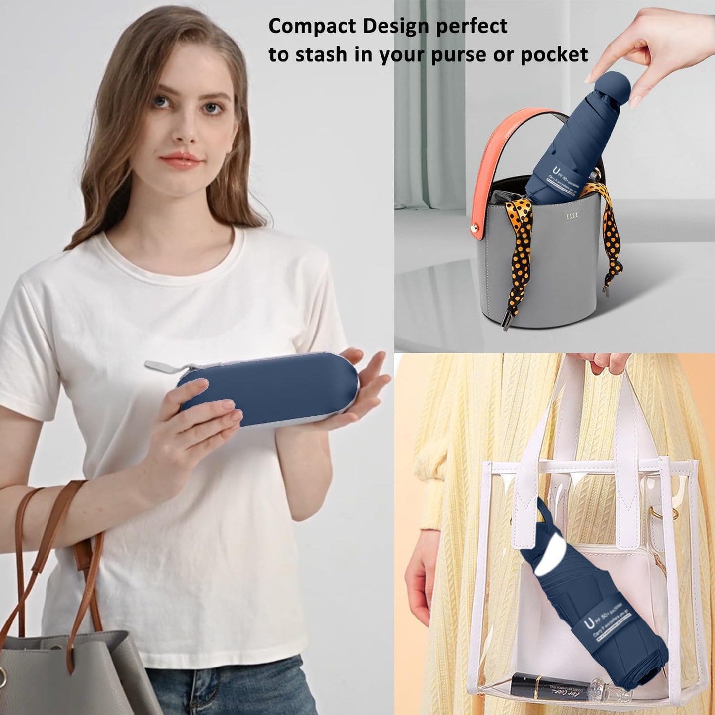 BAODINI Travel Mini Umbrella for Purse With Case Small Compact UV Sun Protection Sun Lightweight Tiny Pocket Umbrella for Women Kids and Men