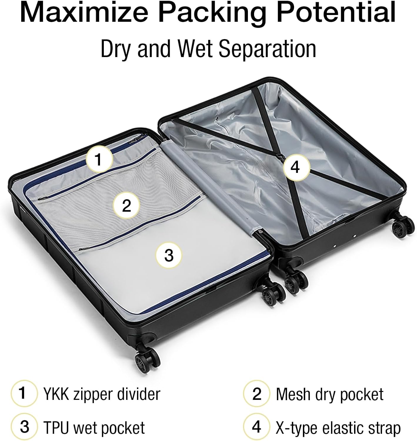 KYME Luggage Sets 3 Piece Hardshell 22in/26in/30in Suitcases with Spinner Wheels Hardside Suitcase Sets with TSA Lock Travel Rolling Luggage Set for Women Men Black