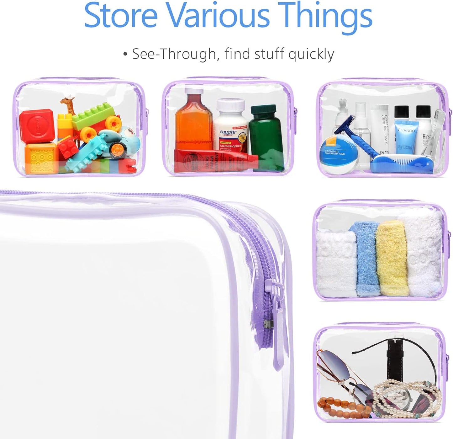 PACKISM Clear Makeup Bags - 2 Pack TSA Approved Toiletry Bags in 2 Size Clear Travels Bags for Toiletries, Cosmetic Bags Airport Carry on Compliant Bag, Light Purple