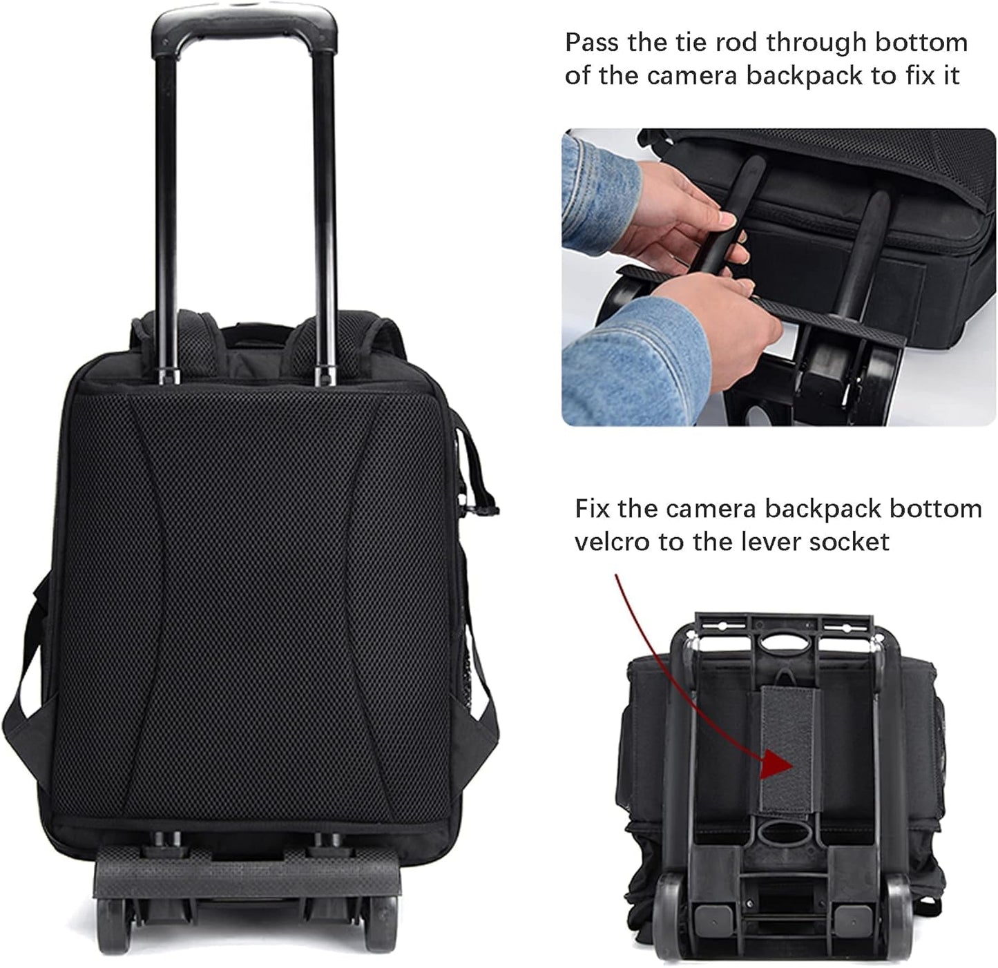 Cwatcun Camera Backpack Trolley Case Bag with Tripod Holder Anti-Theft Waterproof Camera Bag fits 15.6' Laptop for Canon Nikon Sony DSLR SLR Camera for Women Men Photographer