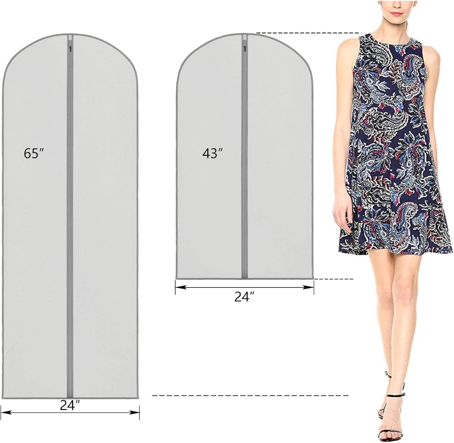 Zilink Breathable Fur Coat Suit Bags for Closet Storage 43" Jacket Cover Hanging Garment Bags for Leather Clothes, Fur Coat, Jackets,Suits, Grey, 8 Pack