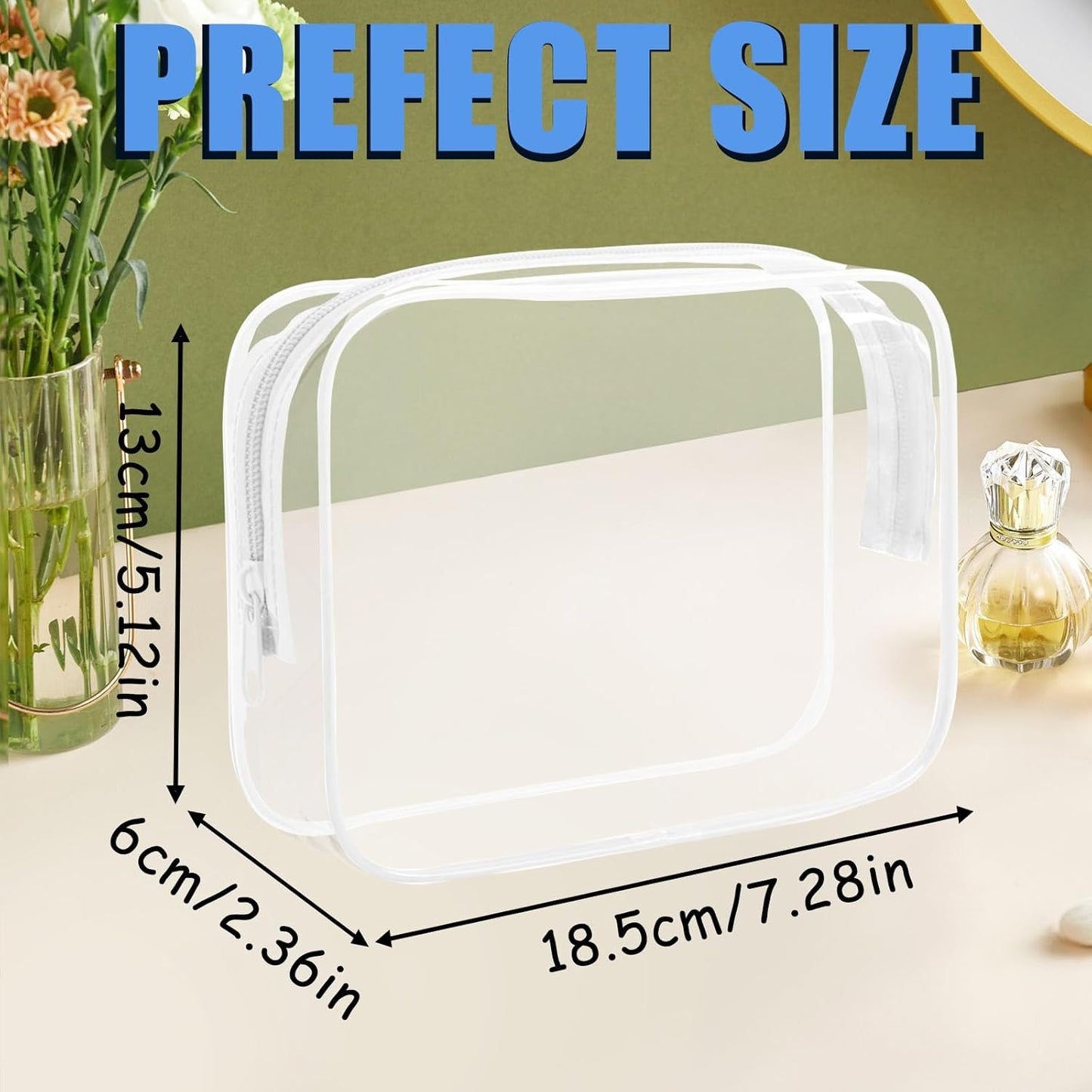 12 Pieces Clear Makeup Bags Bulk, PVC Waterproof Cosmetic Bag with Zipper, TSA Approved Toiletry Bag for Travel, Transparent Pouches Organizer Storage for Men and Women (White, Medium)