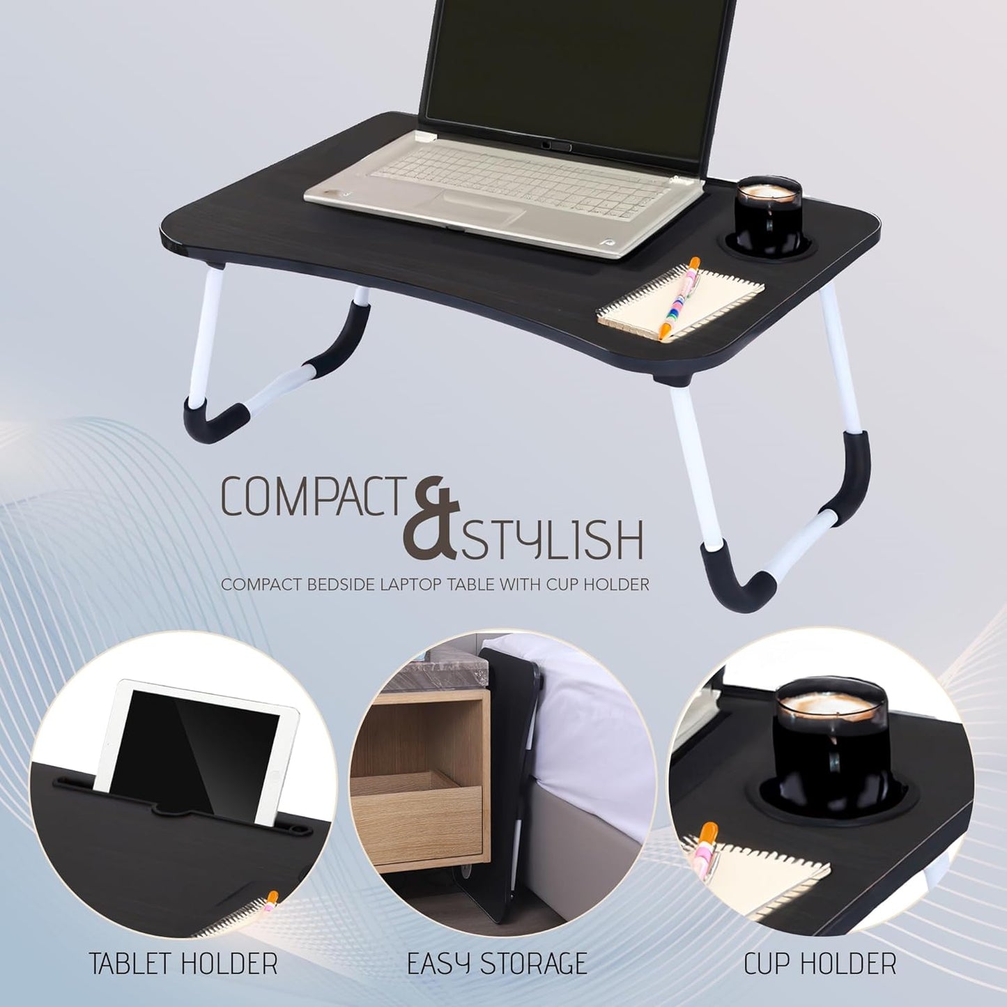 2-Pack Large Lap Desk for Bed & Sofa with Cup Holder & Foldable Legs Laptop Table, Breakfast Serving Tray, Tablet Phone Groove, Foldable Legs