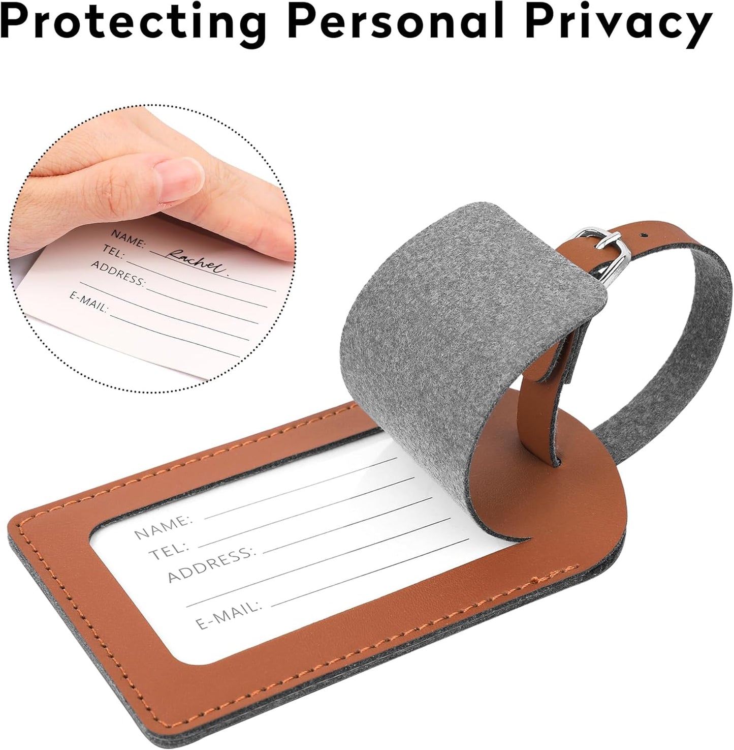 Luggage Tags for Suitcase Travel Bag Labels Privacy Protection Luggage Tag for Baggage PVC Baggage ID Label Tags Yellow+2 Pack Brown