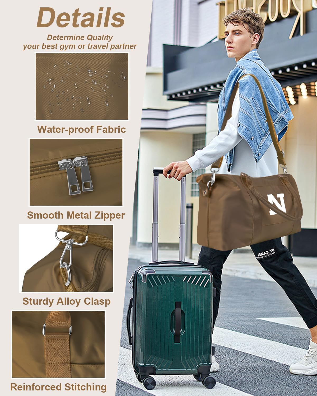 Birthday Graduation Gifts for Daughter,Initial Travel Duffel Bag Sports Gym Bag for Girls Teen Kids Birthday Gifts,Personalized Weekender Bag Carry On Tote Bags Cute Overnight Bag for Women(Brown, N)