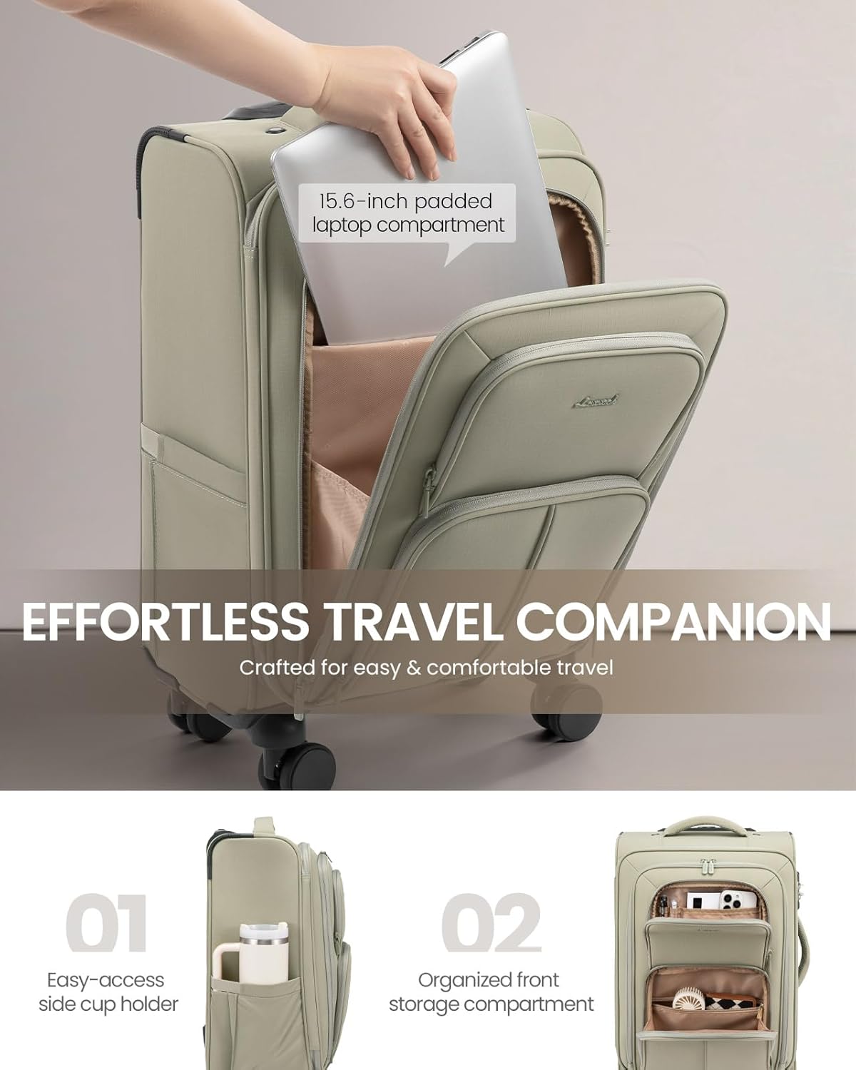 LOVEVOOK Carry On Luggage 22x14x9 Airline Approved, 22 Inch Softside Suitcases with Spinner Wheels, Lightweight Carry-on Suitcase with TSA Lock for Women Men, Large Luggage for Travel Business Trip