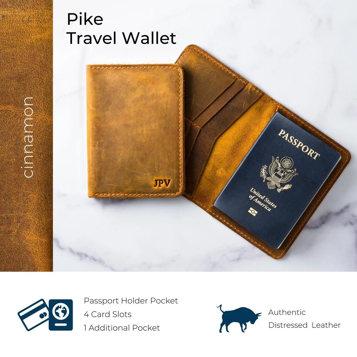 PEGAI Handcrafted Leather Passport Wallet for Men and Women | Full Grain Crazy Horse Leather Passport Holder | Custom Travel Passport Cover & Organizer | (Cinnamon)