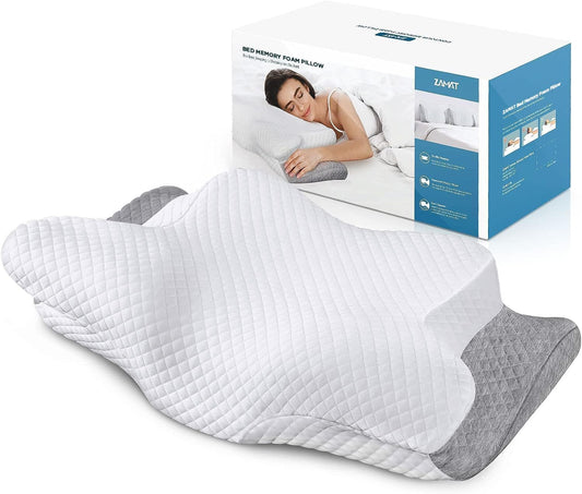 ZAMAT Adjustable Cervical Memory Foam Pillow, Odorless Neck Pillows for Pain Relief, Orthopedic Pillows for Sleeping with Cooling Pillowcase, Ergonomic Support Pillow for Stomach, Back, Side Sleeper