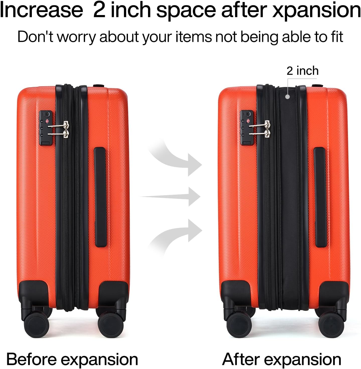 Hanke 24 Inch Expandable Checked Luggage Lightweight PC Hard Case Luggage Suitcases with Wheels TSA Luggage Rolling Large Suitcase Travel Luggage Bag for Go to University(Orange)