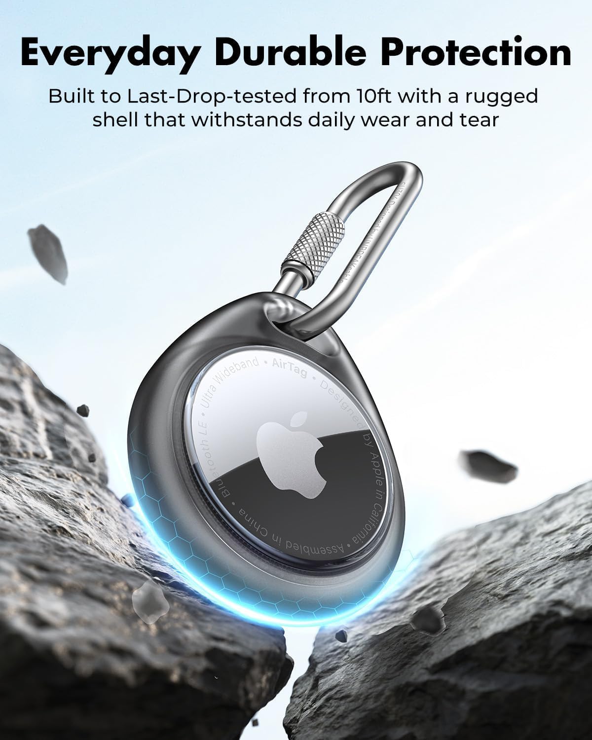 UNBREAKcable AirTag Holder for Apple - 4 Pack Air Tag Case [Professional Carabiner] [Waterproof] [Shockproof] TPU AirTag Keychain for Kids, Pets, Keys, Luggage, Backpacks