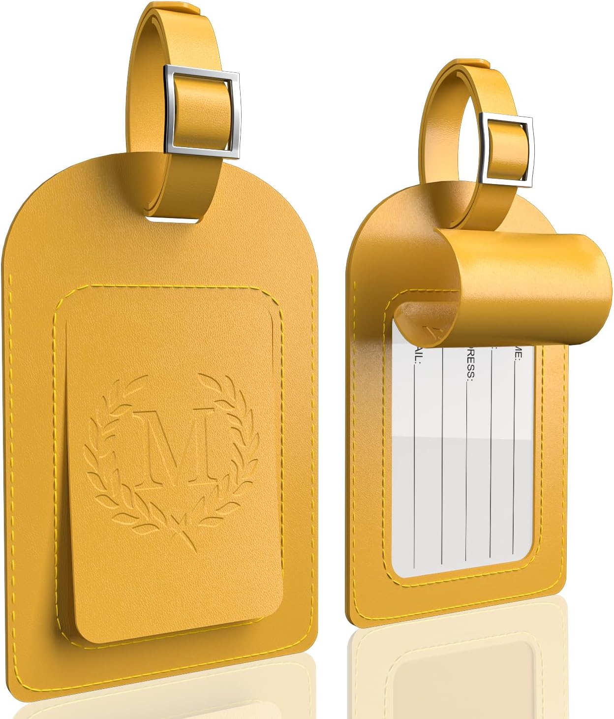 FESAS 3 Pack A-Z Alphabet Luggage Tags - Faux Leather Suitcase Tags with Privacy Cover & Replaceable Card - Initial Letter Monogram for Bags (Yellow)