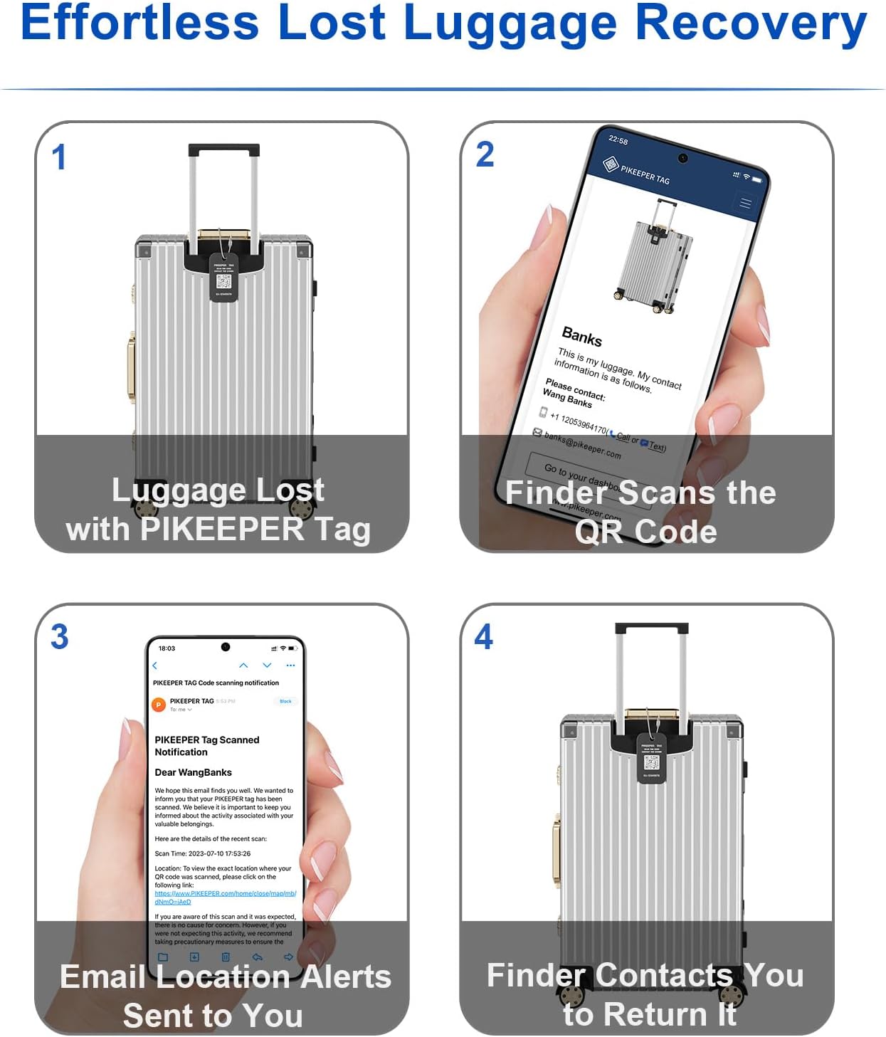 Smart Luggage Tags for Suitcase - Waterproof QR Code Labels with Location Notification When Scanned (Pack of 2), Customizable & Durable Travel ID Tags for Backpacks, Hide Personal Info