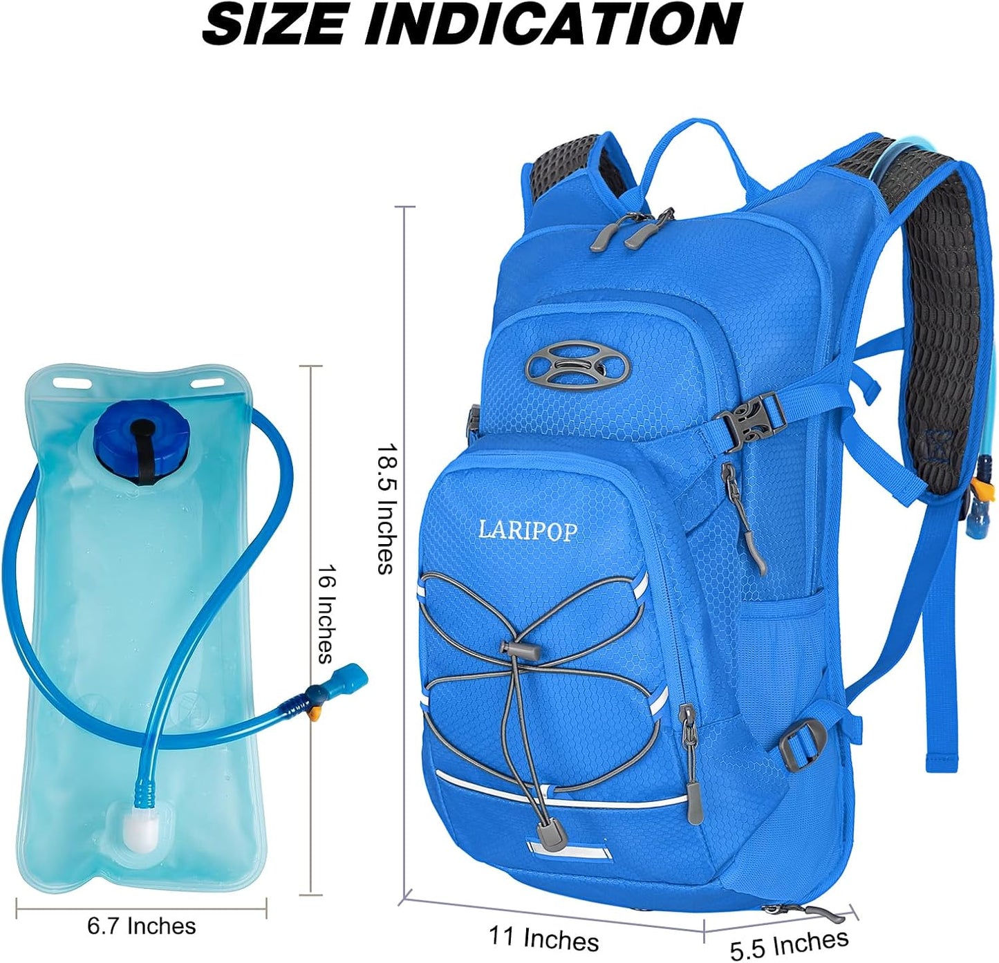 LARIPOP Hydration Backpack, 18L Hiking Backpack with 2L Water Bladder, Lightweight Water Pack for Cycling, Hiking, Biking