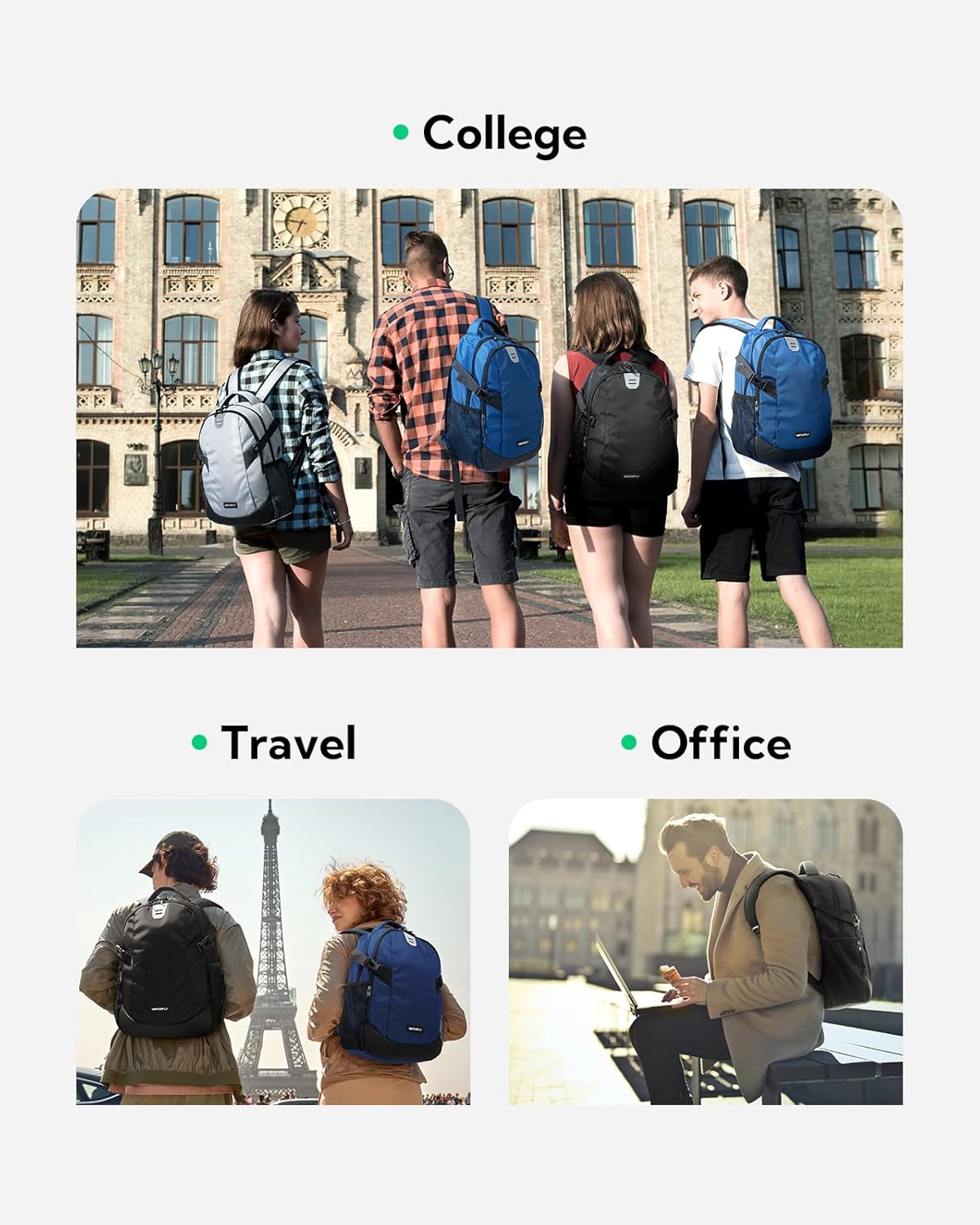 WATERFLY Small Casual Travel Backpack: 20L for Men Women Work Commuter Everyday EDC Daypack Hiking Gym Sport Workout Black