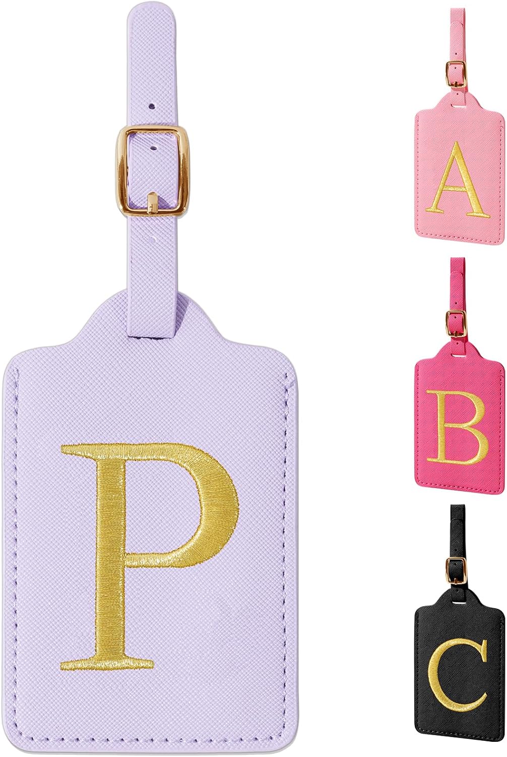 Personalized Initial Luggage Tags for Suitcase, Purple Leather Cute Luggage Tags with Privacy Cover Name Card, Embroidered Custom Monogrammed Luggage Tag Travel Backpack Tags Gifts for Women Kids(P)