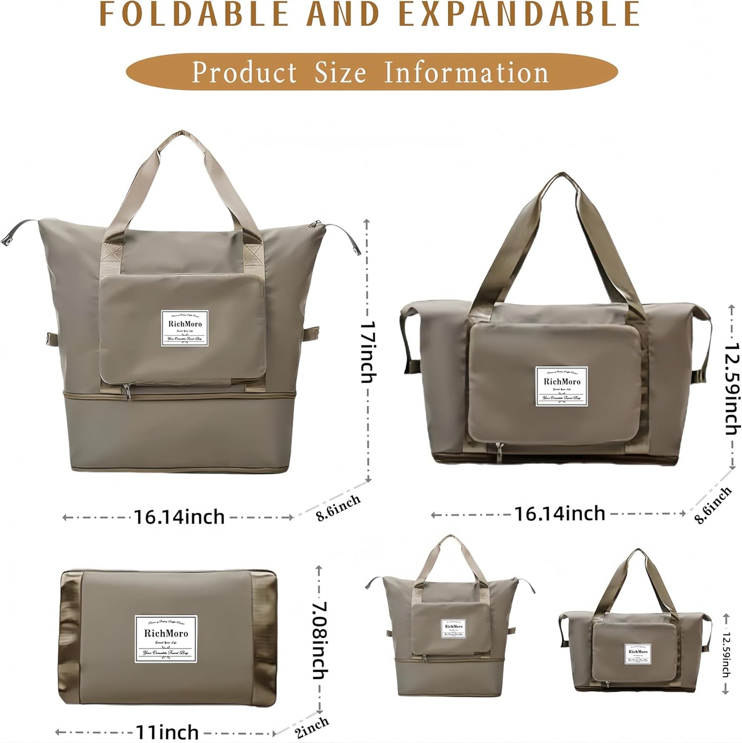 Large Capacity Foldable Travel Bag, Expandable lightweight Carry on Bag, Dry with Wet Separation Spor Duffel Bags