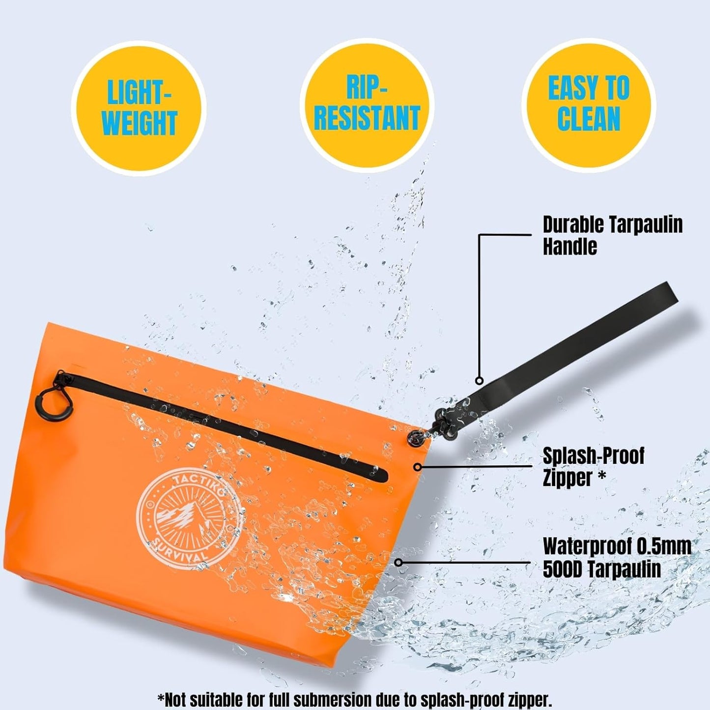 3-Pack Tactiko Heavy-Duty Splash Water Resistant Zipper Pouches - Hold-All Organizers for Dry Bags, Travel Bags (3, Orange/Gray/Black)