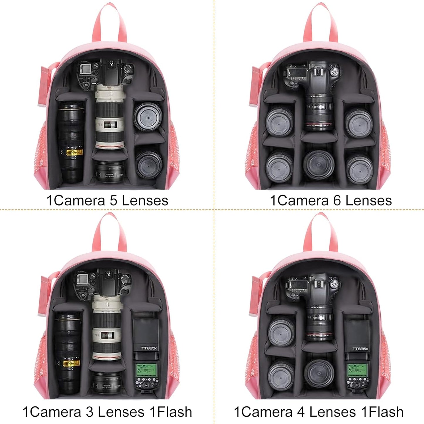CADeN Camera Backpack Bag Professional for DSLR/SLR Mirrorless Camera Waterproof, Camera Case Compatible for Sony Canon Nikon Camera and Lens Tripod Accessories (Small, Pink)