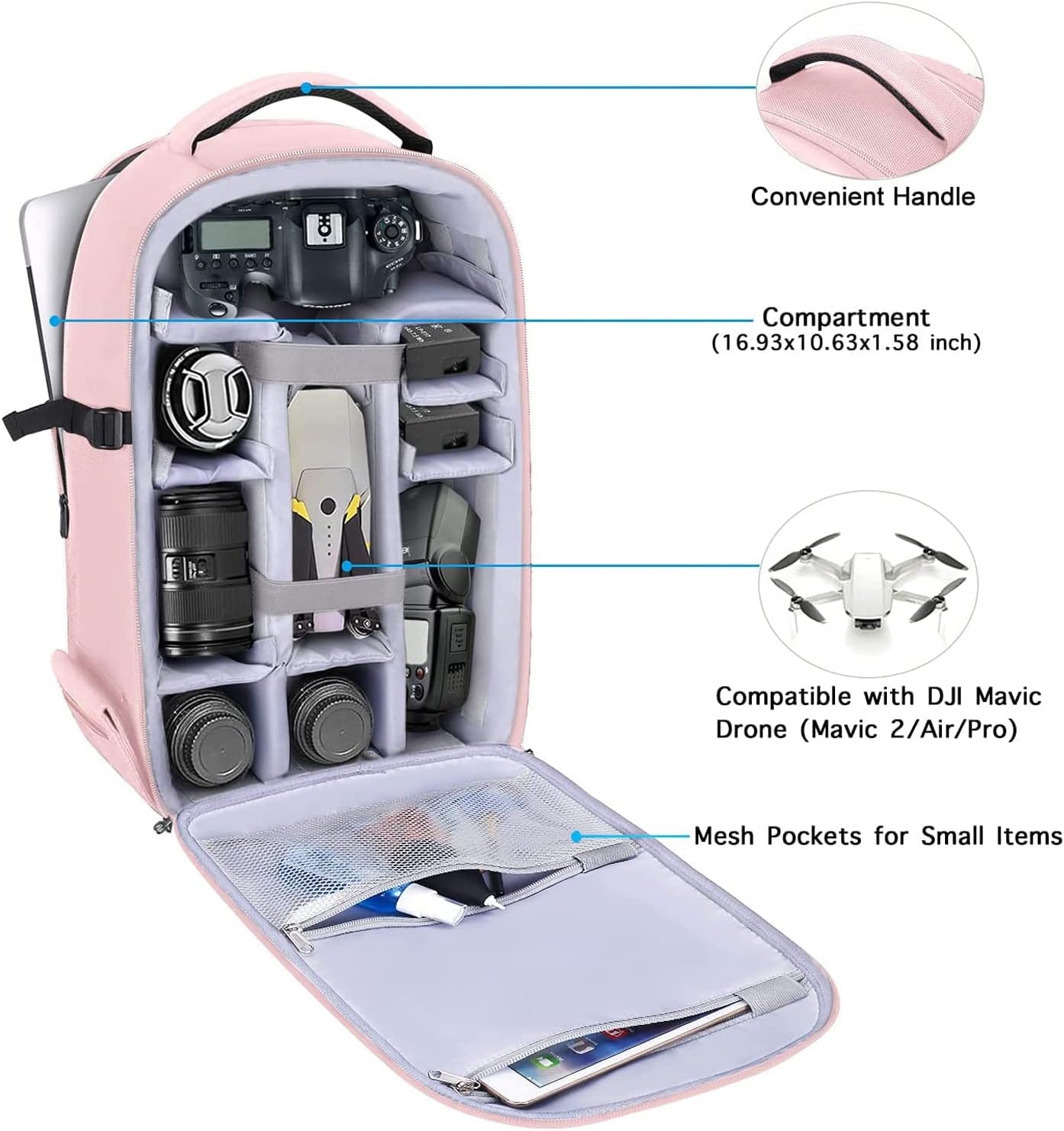 MOSISO Camera Backpack, DSLR/SLR/Mirrorless Photography Camera Bag 15-16 inch Waterproof Hardshell Case with Tripod Holder&Laptop Compartment Compatible with Canon/Nikon/Sony, Pink