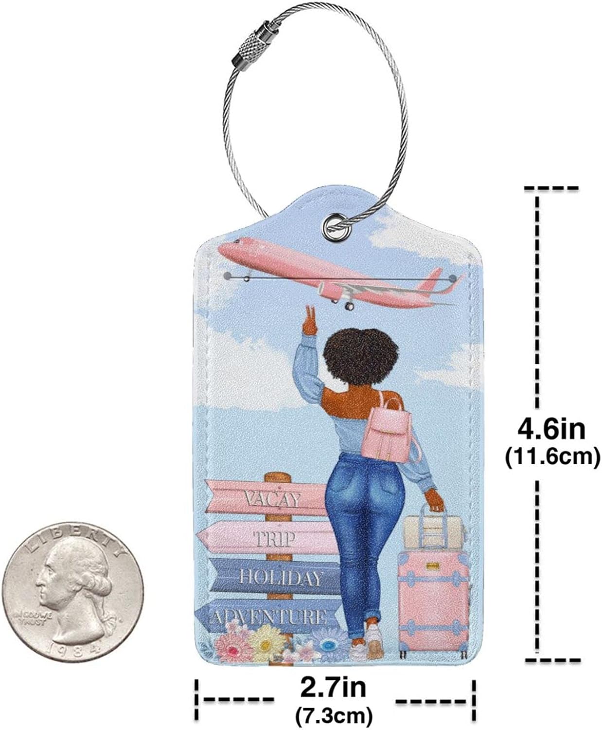 2 Pack Travel Luggage Tags for Suitcases Women Men Kids, Bag Tags for Leather Luggage with Waterproof Suitcase Tags Privacy Cover Name ID Label Steel Loop for Travel Bag Suitcase (Travel)