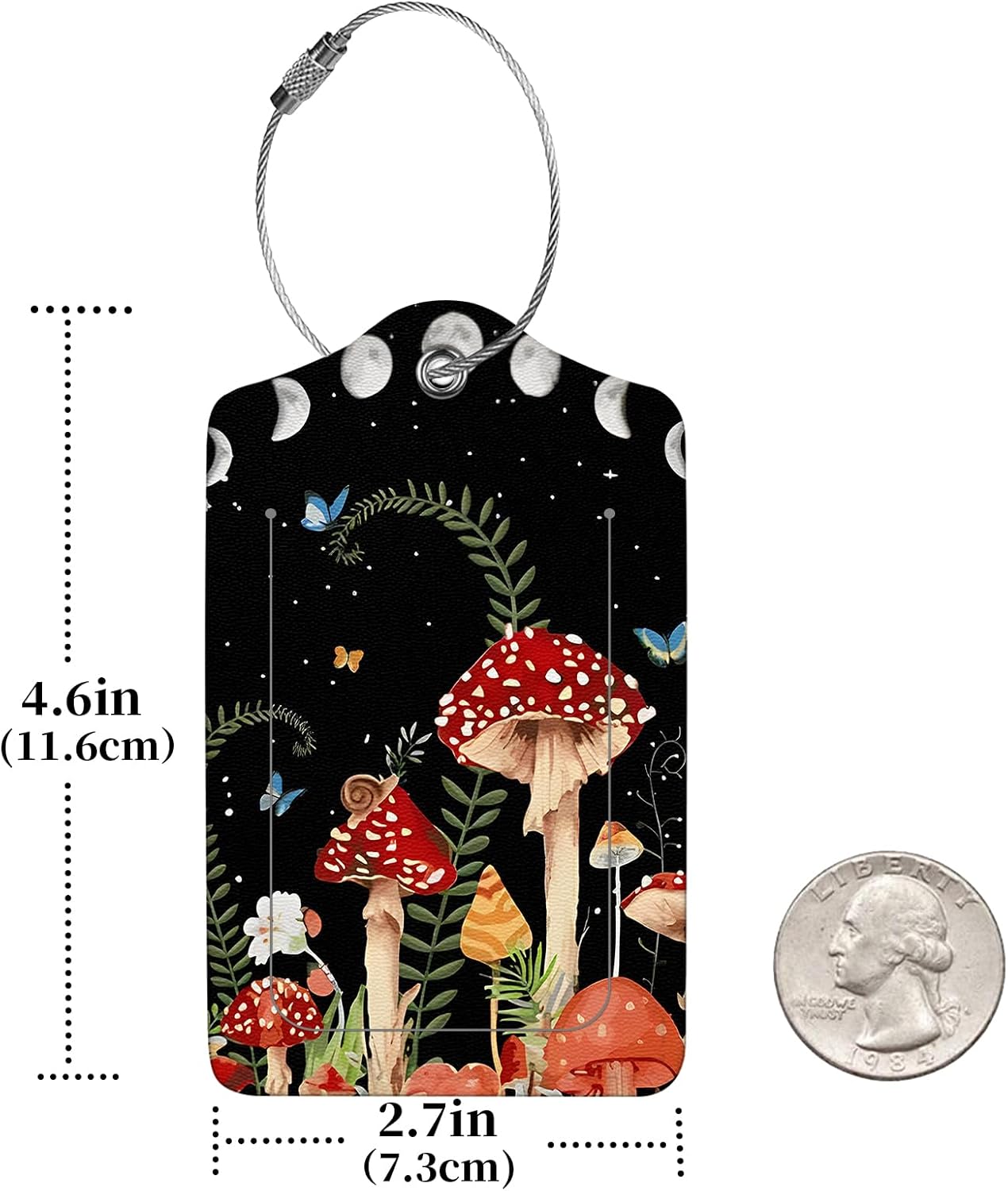 2 Pcs Luggage Tags for Suitcases,PU Leather Cruise Ship Luggage Tags with Privacy Cover Label Address Card and Durable Metal Ring Suitable for Men Women,Handbags Backpacks,Mushrooms Under The Stars