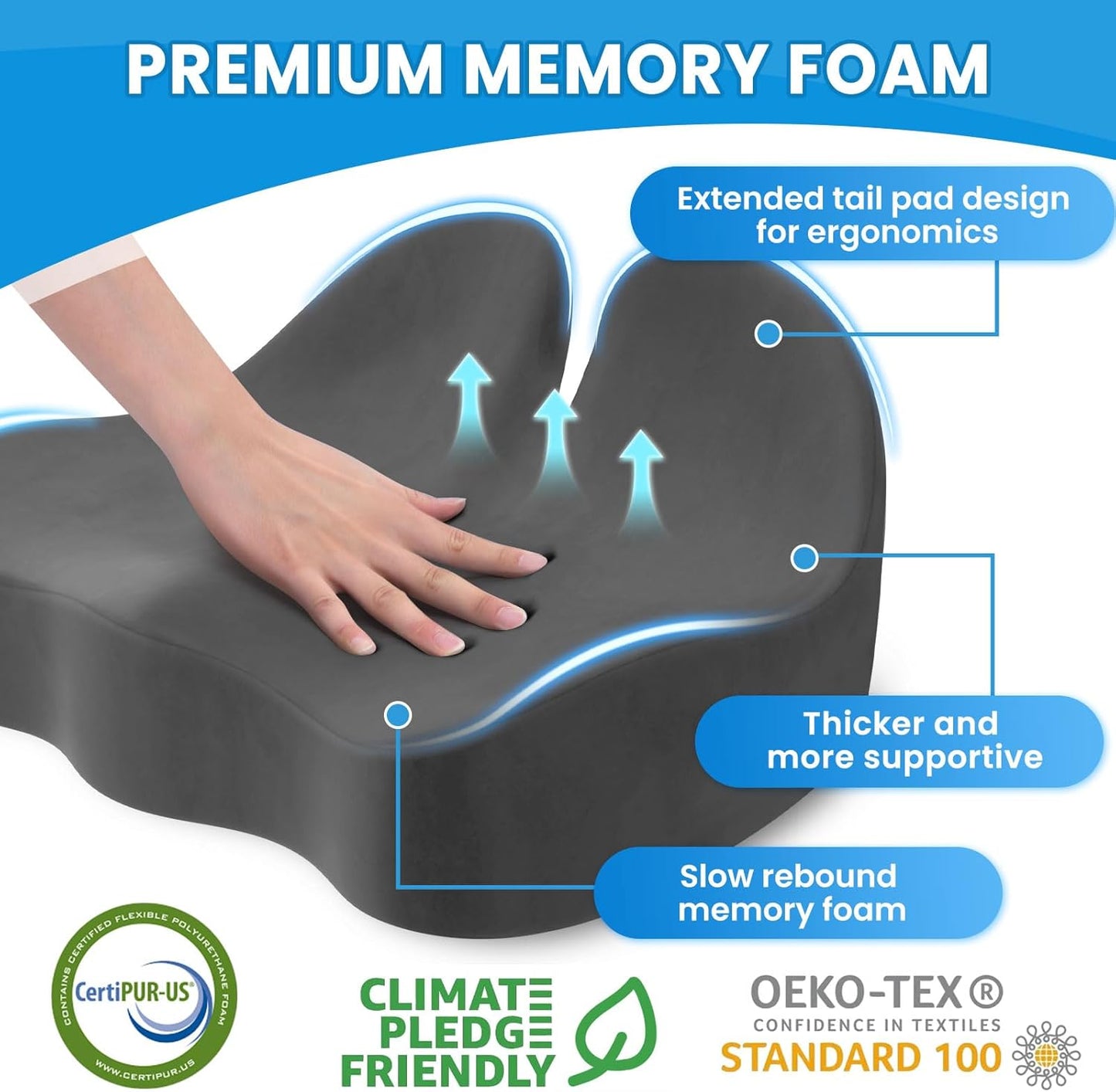 Seat Cushion, Memory Foam Office Chair Seat Cushion for Office Chairs/Car/Long Trip/Desk Chair/Gaming, Extra Large Size for Sciatica & Hip & Tailbone Pain Relief, Sciatica Support (Grey)