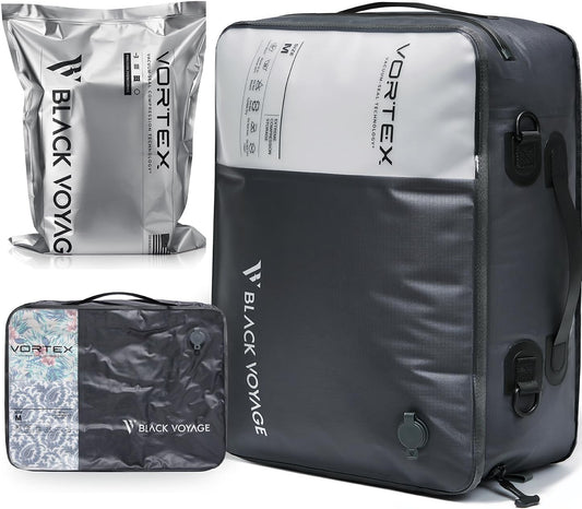 Black Voyage Reusable Vacuum Compression Travel Bag for Carry-On Suitcase and Backpack, Recycled IP67 Waterproof Space Saver Vacpack (1-Pack, 21L - No Pump)