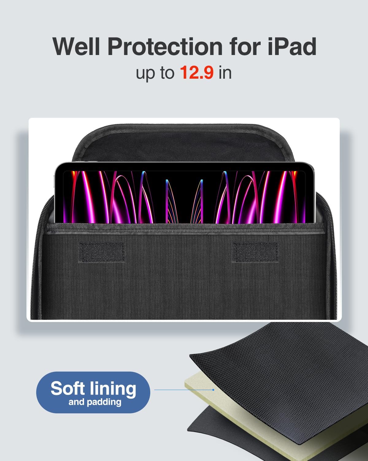 Luxtude Electronic Organizer Travel Case Large, Double Layer Tech Carrying Case, Cord Organizers Travel, Cable Organizers Bag, Large Charger Bag, Home Electronics Case Fits for iPad (Up to 12.9 in)