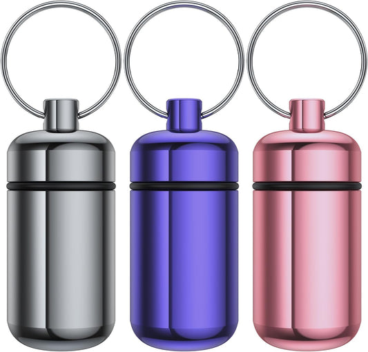 3 Pack Small Pill Box, Airtight Aluminum Alloy Pill Organizer Travel Pill Case for Purse Portable Medicine Box Bottle for Medication, Fish Oil, Supplements Storage