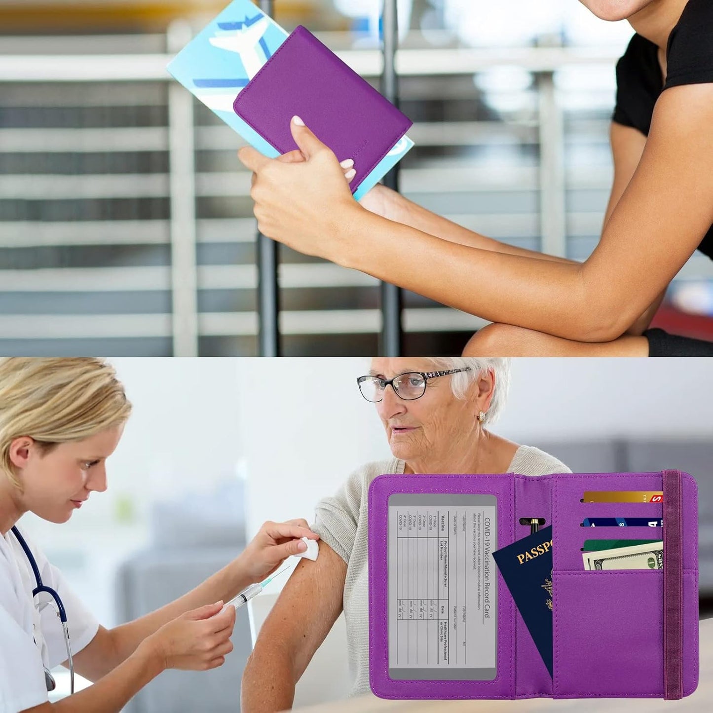 ZOPPEN Passport Holder Wallet, Passport Cover Travel Wallet Women Travel Essentials Accessories Document Organizer Travel Must Haves Rfid Blocking Cover Case for Women and Men, Purple