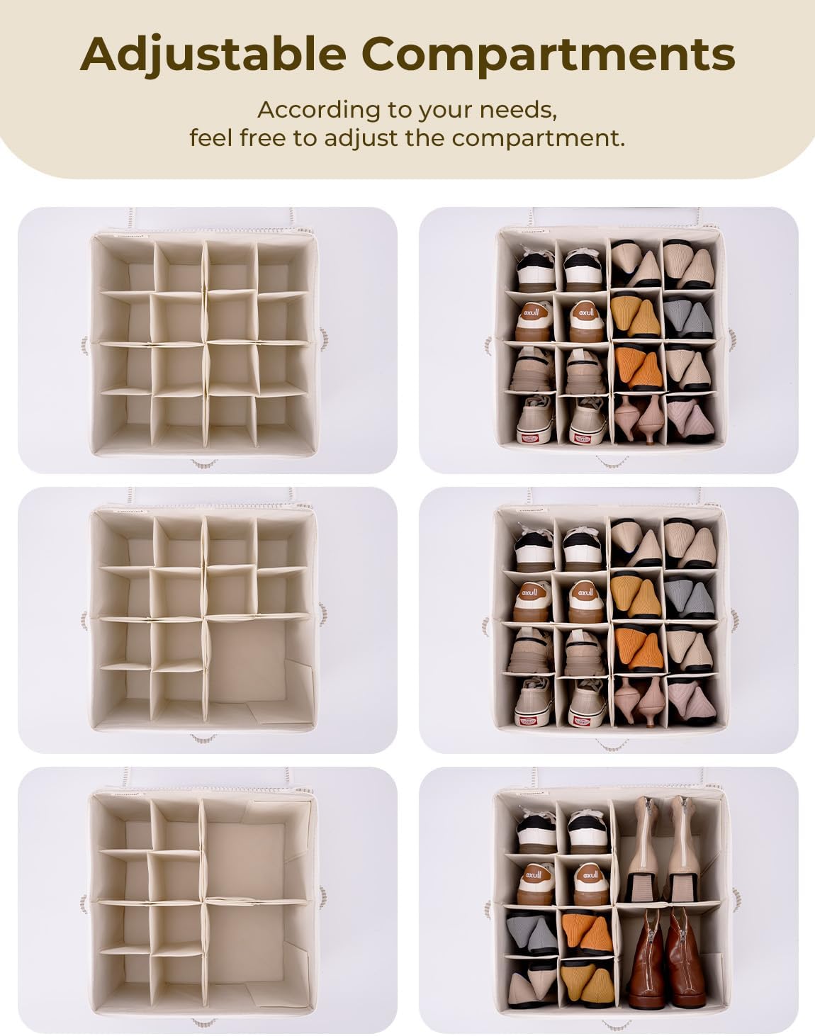 StorageWorks Shoe Organizer for Closet, Fits up to 16 Pairs, Shoe Cubby Storage Containers with Adjustable Dividers and Clear Cover, Gray and White Stripes