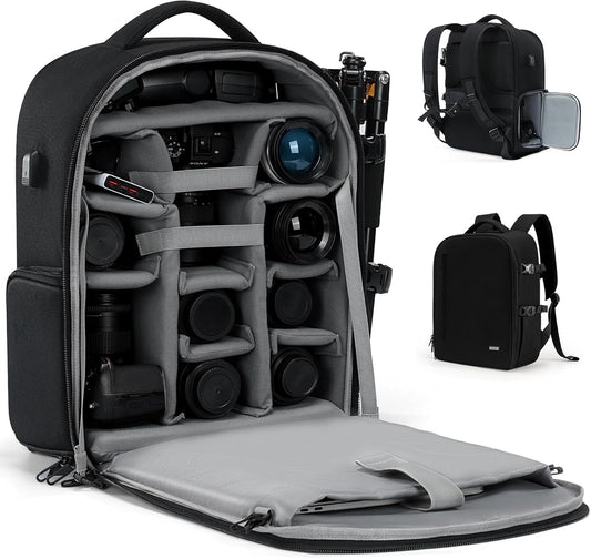 CADeN Camera Backpack, Extra Large DSLR Camera Bag with 17" Laptop Compartment, Waterproof Rain Cover, Professional Travel Hiking Camera Backpack Bag