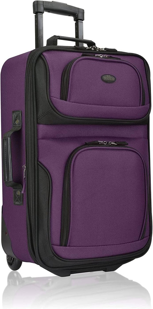 U.S. Traveler Lightweight Rolling 20" Carry On Luggage Softside Suitcase, Purple, 2 Wheel Single