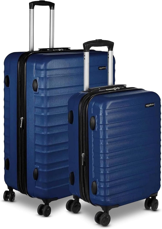 Amazon Basics 2-Piece Set (21", 30"), Hardshell Suitcases With Wheels, Expandable For Up to 25% More Space, With Scratch-Resistant Surface, Four Multi-directional Wheels, Navy Blue