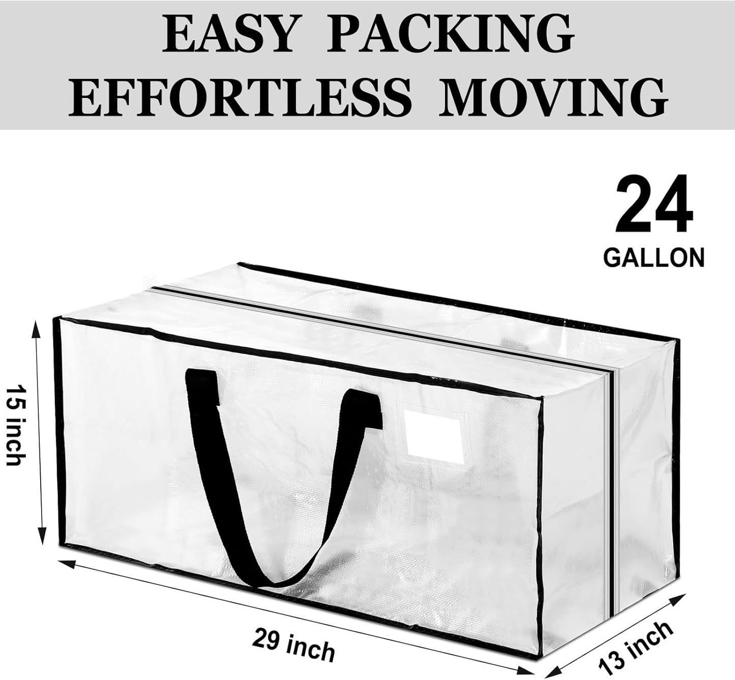 4 Pcs 24 Gallon Large Moving Bags with Zipper and Handles Foldable Storage Duffle Bags Heavy Duty Extra Large Totes for College Dorm Travel Clothes Blankets Bedding Moving (Clear)