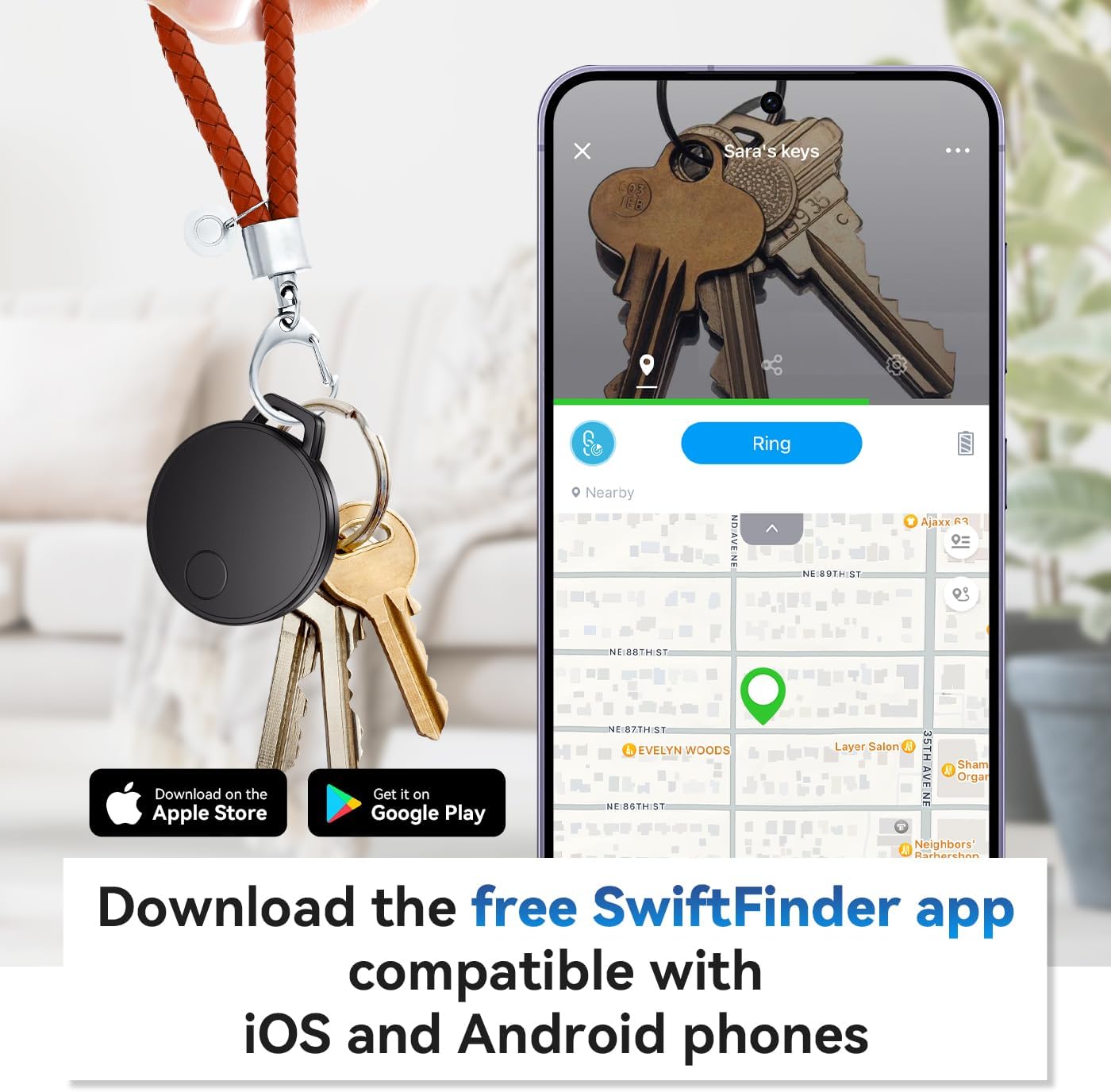 ST21 2-Pack, Keys Finder, Bluetooth Tracker and Item Locator for Keys, Bags, and More; Phone Finder, Android and iOS Compatible, Water Resistance, Replaceable Battery