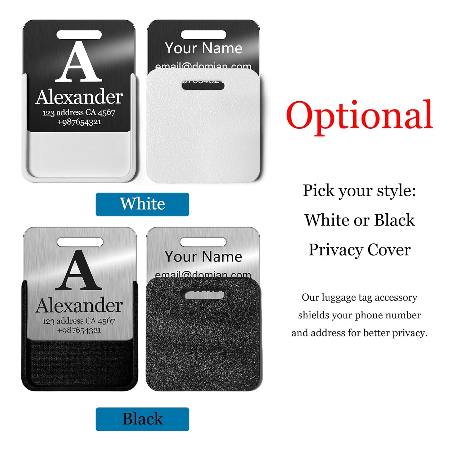 Stainless Steel Personalized Luggage Tags for Suitcases - Custom Name ID Travel Tags for Luggage, Backpacks, Baggage and Bags - Metal Unique Lable - Travel Essentials Accessories for Kids, Women, Men