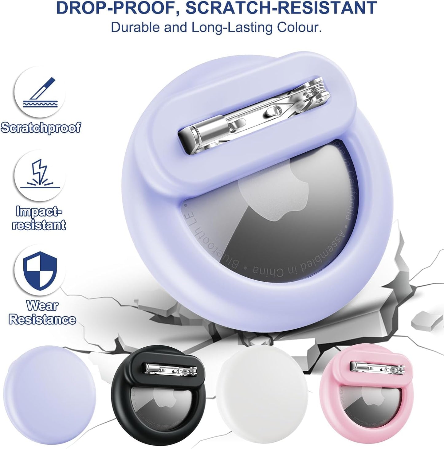 Compatible for Air Tags-4 Pack Apple Kids Hidden, Airtag Holder for Kid, AirTag Hidden Kids Holder with Invisible Pin, Anti Lost, for Children, Elderly, Luggage, Clothing (Black White Pink Purple)