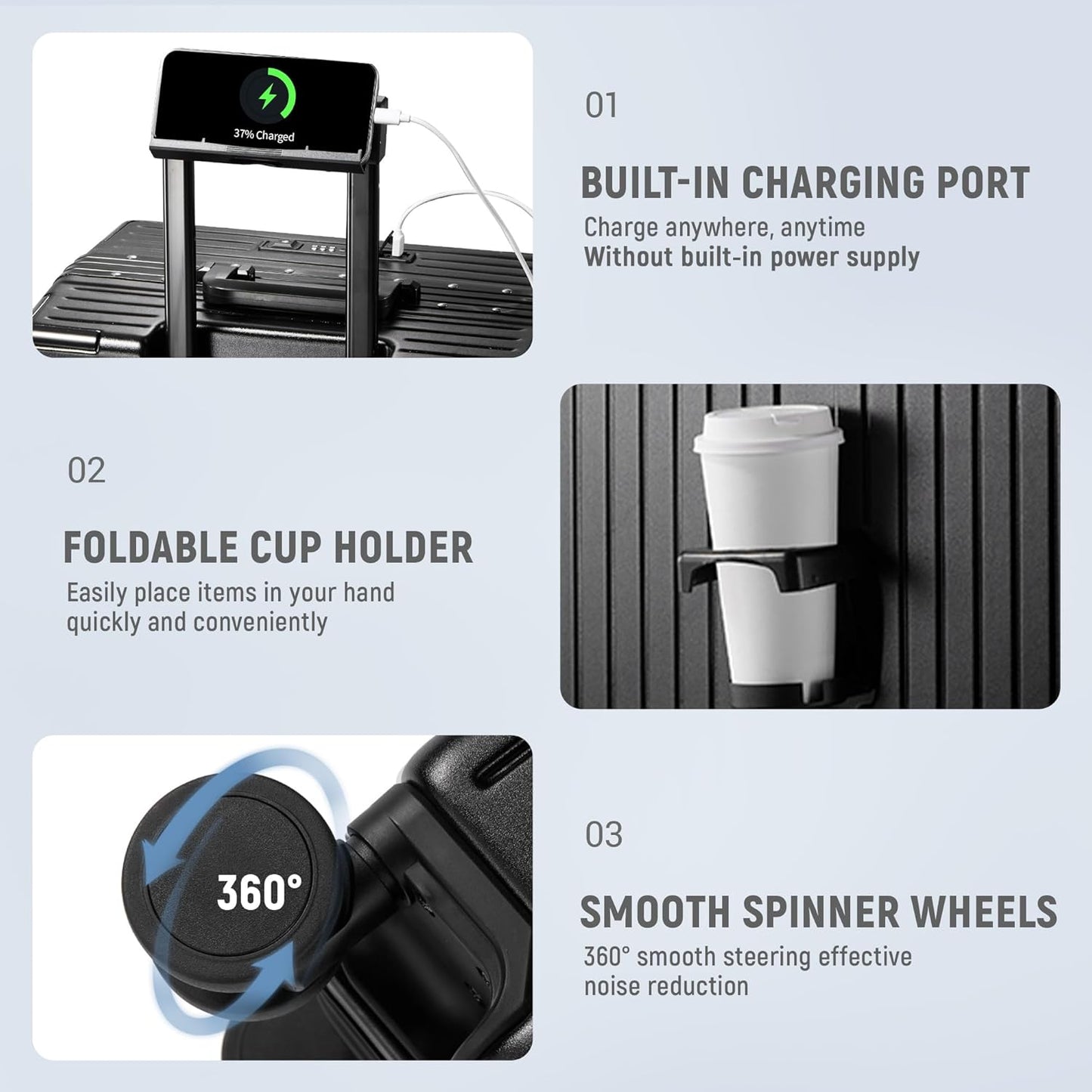 UrbanExplorer 20 Inch Carry On Luggage TSA Approved, Aluminum Frame Zipperless Luggage Carry On with Compartment for Short Trips, ABS+PC Hard Shell Suitcases with Spinner Wheels, Black